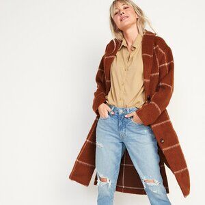 NWT - Old Navy Relaxed Plaid Soft-Brushed Overcoat - Size Petite XS